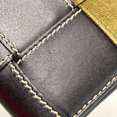 BOTTEGA VENETA ボッテガヴェネタ ラウンドファスナー長財布 レザー×スウェード ブラック×カーキ 箱・保存袋有