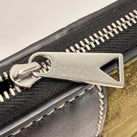 BOTTEGA VENETA ボッテガヴェネタ ラウンドファスナー長財布 レザー×スウェード ブラック×カーキ 箱・保存袋有