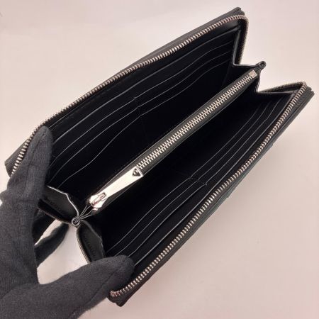 BOTTEGA VENETA ボッテガヴェネタ ラウンドファスナー長財布 レザー×スウェード ブラック×カーキ 箱・保存袋有