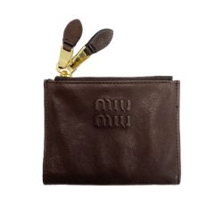 MIU MIU ナッパレザー ダブルファスナー ブラウン 2つ折り財布 レディース ゴールド金具 Bランク