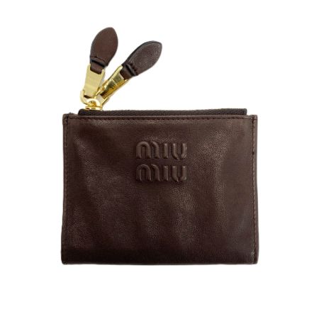 MIU MIU ナッパレザー ダブルファスナー ブラウン 2つ折り財布 レディース ゴールド金具