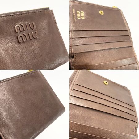 MIU MIU ナッパレザー ダブルファスナー ブラウン 2つ折り財布 レディース ゴールド金具
