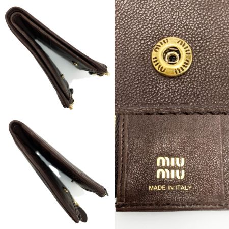MIU MIU ナッパレザー ダブルファスナー ブラウン 2つ折り財布 レディース ゴールド金具