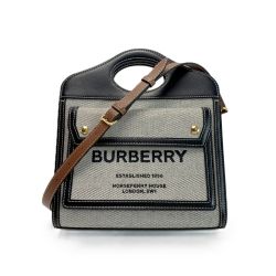 BURBERRY バーバリー ミニ トライカラー ハンドバッグ 8032437 ブラック×グレー ストラップ付 Bランク