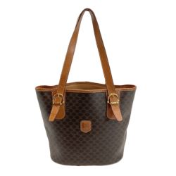 CELINE セリーヌ マカダム柄 トートバッグ M95 ブラウン PVC×レザー ワンショルダー Cランク