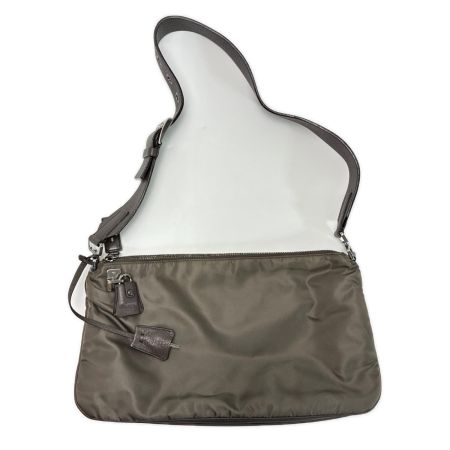 PRADA プラダ 三角ロゴプレート テスートxレザー グレージュ 保存袋 パドロック キー×2 ショルダーバッグ