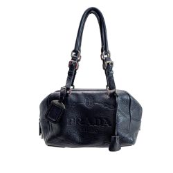 PRADA ミニボストンバッグ ブラック パドロック キー×2 レザー レディース Cランク