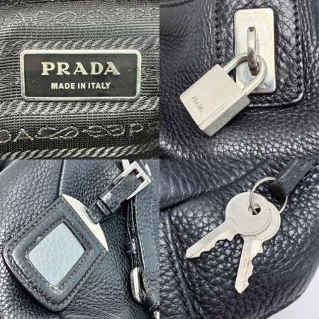 PRADA ミニボストンバッグ ブラック パドロック キー×2 レザー レディース