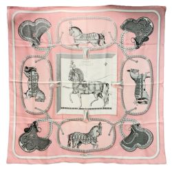 HERMES エルメス GRAND APPARAT スカーフ シルク100%  ピンク Bランク