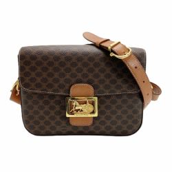 CELINE セリーヌ マカダム柄 馬具金具 ショルダーバッグ M95 ブラウン ホースキャリッジ PVC×レザー Bランク