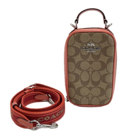 COACH コーチ エヴァ フォーン クロスボディ シグネチャー ベージュ×ピンク系 フォンウォレット ショルダーバッグ