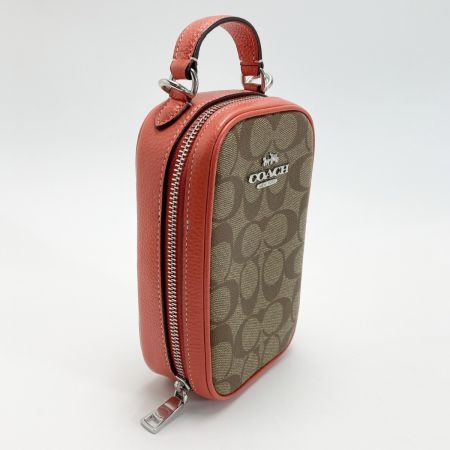 COACH コーチ エヴァ フォーン クロスボディ シグネチャー ベージュ×ピンク系 フォンウォレット ショルダーバッグ