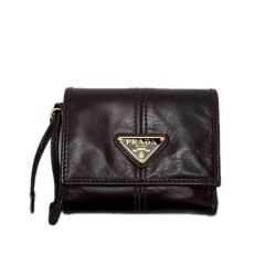 PRADA プラダ 3つ折り財布 レザー 1MH043 ブラウン レディース 箱有 Bランク