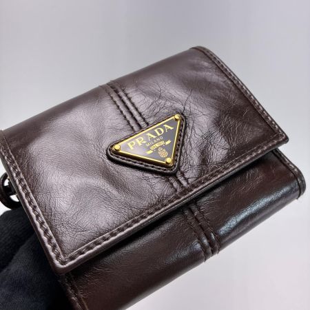 PRADA プラダ 3つ折り財布 レザー 1MH043 ブラウン レディース 箱有