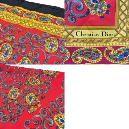 Christian Dior クリスチャンディオール スカーフ シルク100%  レディース レッド×ブラック
