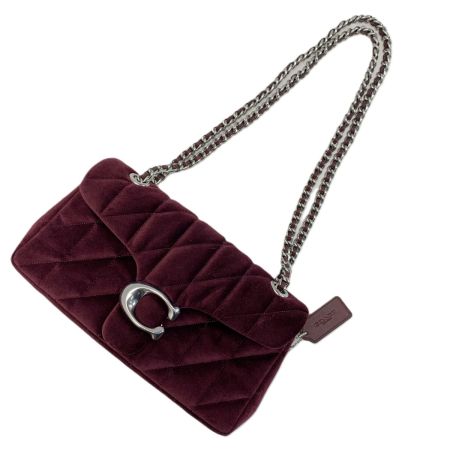 COACH コーチ タビー ショルダー バッグ 26 ベロア生地  チェーン CW607 パープル シルバー金具　レディース