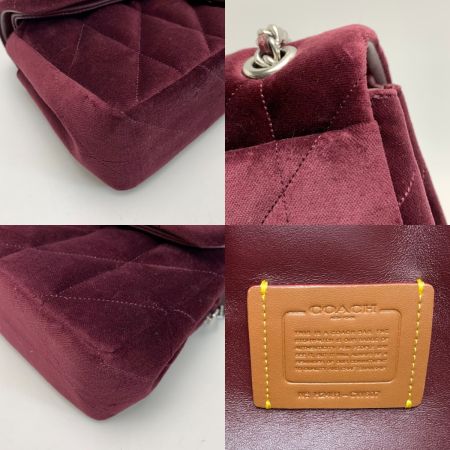 COACH コーチ タビー ショルダー バッグ 26 ベロア生地  チェーン CW607 パープル シルバー金具　レディース
