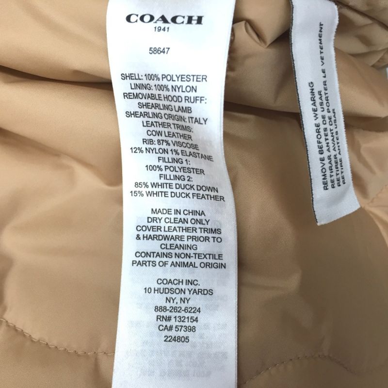 中古】 COACH コーチ ベージュ ダウンコート 58647 タグ付｜総合