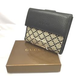 △△ GUCCI グッチ 2つ折り財布 ディアマンテ レザー×キャンバス 箱付 143337 ブラック Aランク
