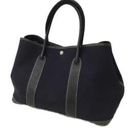 △△ HERMES エルメス 36cm ガーデンパーティーPM キャンバス地 ネイビー Bランク