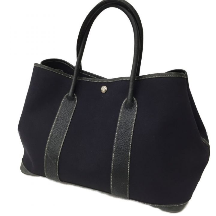 HERMES エルメス 36cm ガーデンパーティーPM キャンバス地 ネイビー  