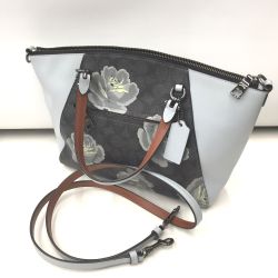 △△ COACH コーチ プレーリー サッチェル シグネチャー ローズ プリント 31031 スカイブルー×ブラック x スカイブルー Aランク