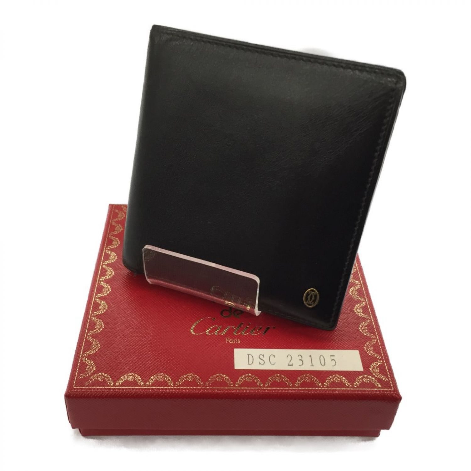 中古】 Cartier カルティエ パシャ 二つ折り財布 ブラック Bランク
