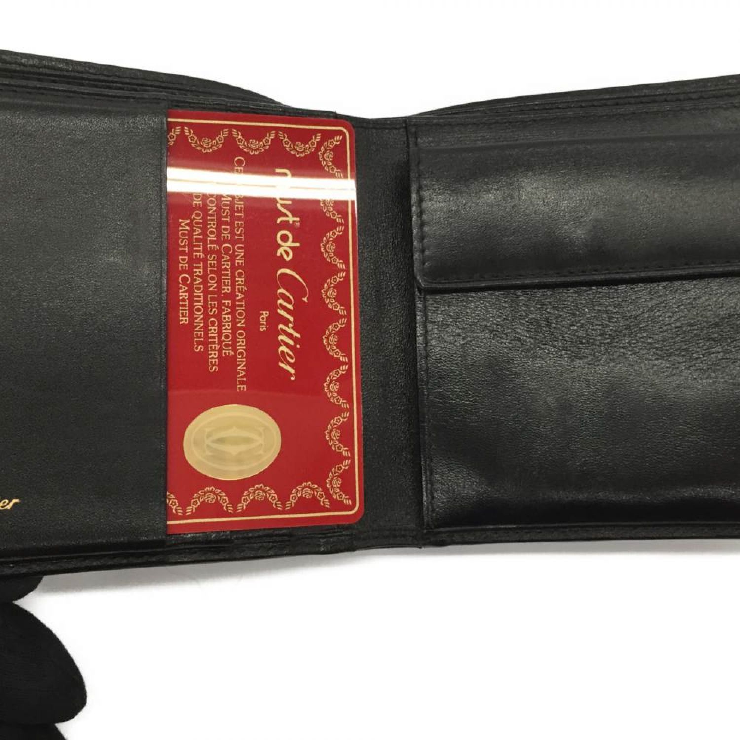 中古】 Cartier カルティエ パシャ 二つ折り財布 ブラック Bランク