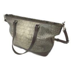 △△ ETRO エトロ ペイズリー＆クロコ柄 2wayバッグ PVC グレー系 x ブラウン Aランク