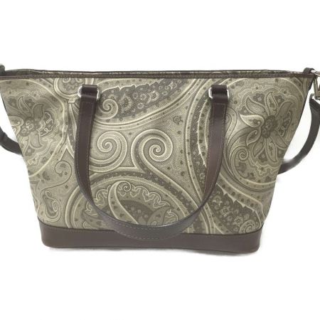  ETRO エトロ ペイズリー＆クロコ柄 2wayバッグ PVC グレー系 x ブラウン