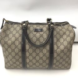 △△ GUCCI グッチ GGプラス ハンドバッグ ミニボストンバッグ PVC パテントレザー 193603 ベージュ×ブラウン x ブラウン Bランク