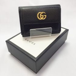 △△ GUCCI グッチ GG プチマーモント3つ折り財布 レザー 523277 ブラック Aランク