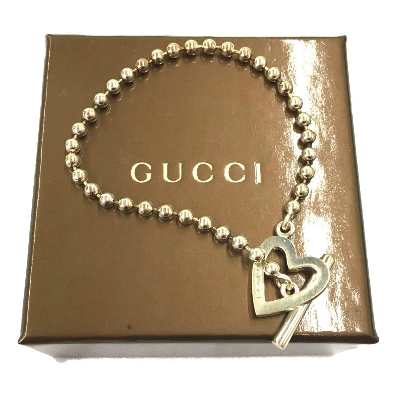 中古】 GUCCI グッチ ハート ボールチェーン ブレスレット シルバー925