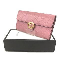 △△ GUCCI グッチ シマ 長財布 インターロッキング 369663 ピンク Bランク