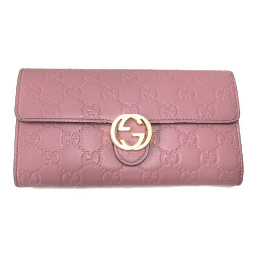 中古】 GUCCI グッチ シマ 長財布 インターロッキング 369663 ピンク B