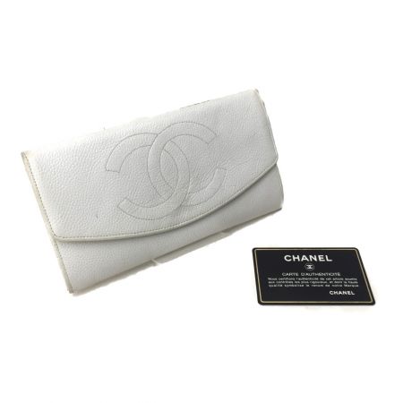  CHANEL シャネル キャビアスキン 長財布 ココマーク ギャランティカード付 ホワイト