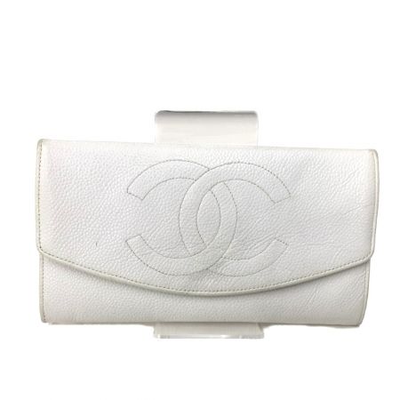  CHANEL シャネル キャビアスキン 長財布 ココマーク ギャランティカード付 ホワイト