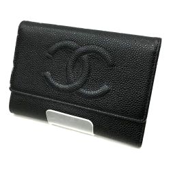 △△ CHANEL シャネル キャビアスキン ココマーク 三つ折り財布 箱ギャランティーカード付 A13225Y01864 ブラック Aランク