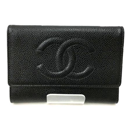  CHANEL シャネル キャビアスキン ココマーク 三つ折り財布 箱ギャランティーカード付 A13225Y01864 ブラック