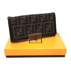 △△ FENDI フェンディ ズッカ柄 長財布 レザー×キャンバス ブラウン Bランク