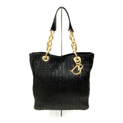 △△ Christian Dior クリスチャンディオール ショルダートートバッグ  編み込み レザー 225-BM-0088 ブラック×ゴールド Bランク