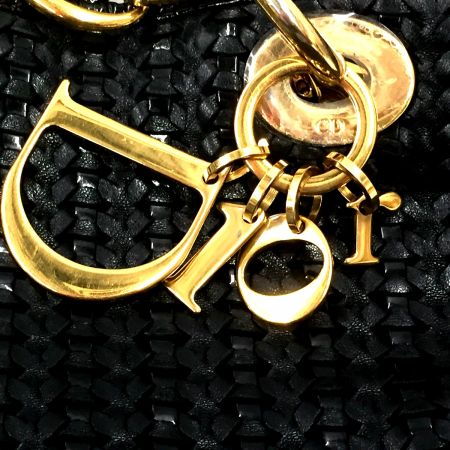  Christian Dior クリスチャンディオール ショルダートートバッグ  編み込み レザー 225-BM-0088 ブラック×ゴールド