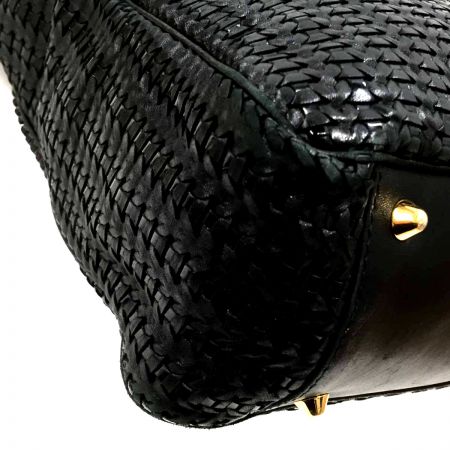 Christian Dior クリスチャンディオール ショルダートートバッグ  編み込み レザー 225-BM-0088 ブラック×ゴールド