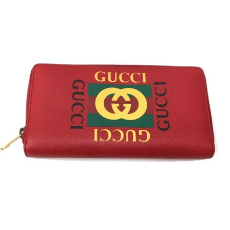  GUCCI グッチ ヴィンテージロゴプリント ラウンドファスナー長財布 496317 レッド