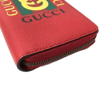  GUCCI グッチ ヴィンテージロゴプリント ラウンドファスナー長財布 496317 レッド