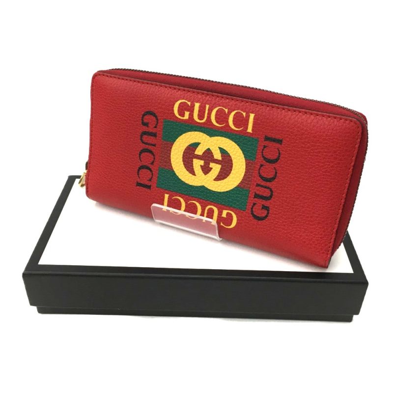 中古】 GUCCI グッチ ヴィンテージロゴプリント ラウンドファスナー長