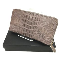 △△  クロコダイル ワニ革 ラウンド ファスナー 長財布 エキゾチックレザー RDOC9862 ブラウン Aランク