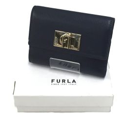 △△ FURLA フルラ 三つ折り財布 1927 バイフォールドウォレット コンパクトウォレット ネイビー Bランク