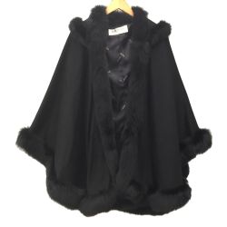 △△ balmain バルマン カシミヤ ケープ シルク FOXファー ブラック Aランク