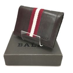 △△ BALLY バリ レザーカードケース　赤白赤 ブラウン Bランク